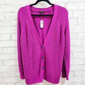 NWT Talbots Plus Size 1X Berry Pink Stitch V-Neck Button Cardigan Sweater NEW